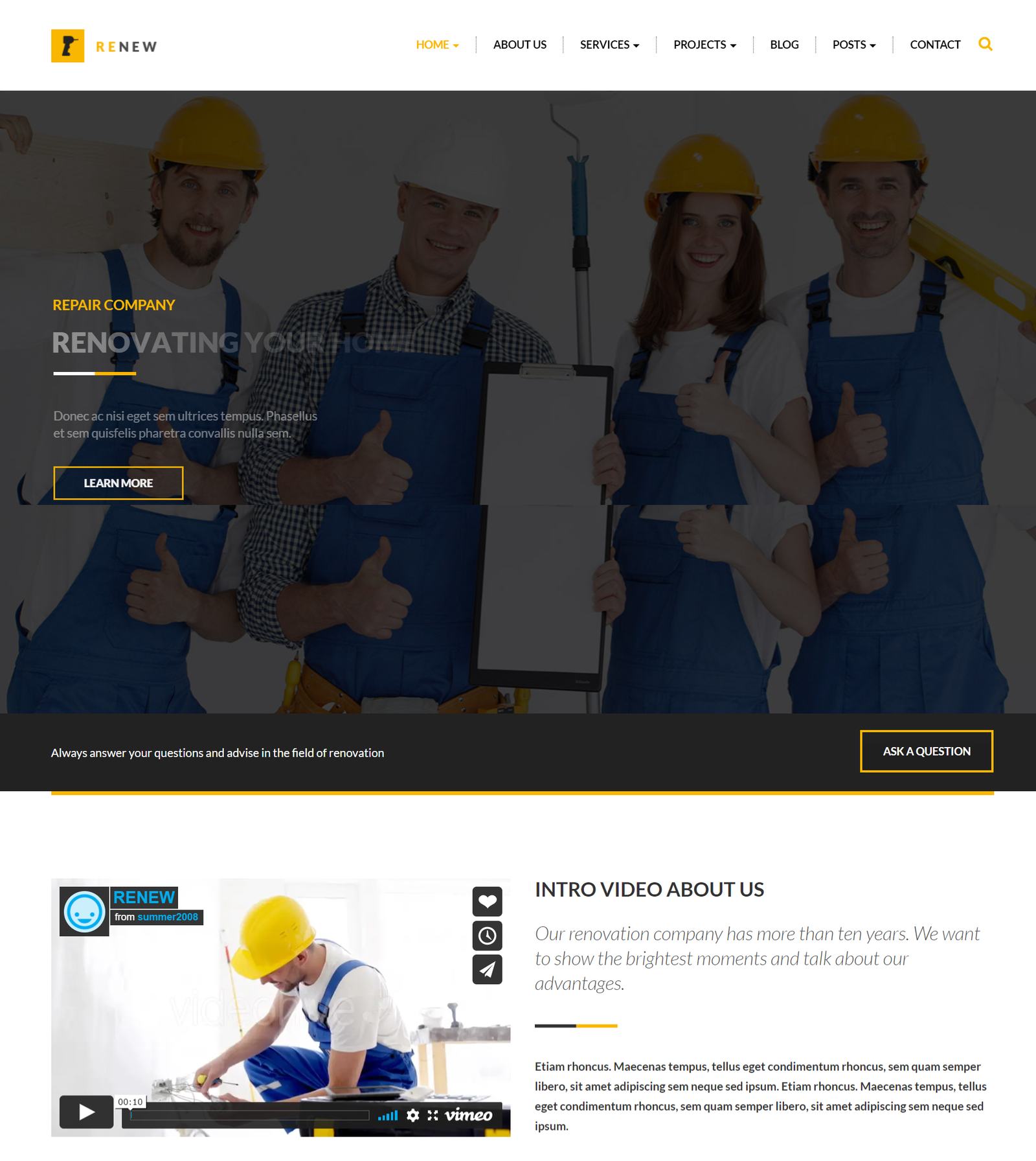 Renew theme for renovation business